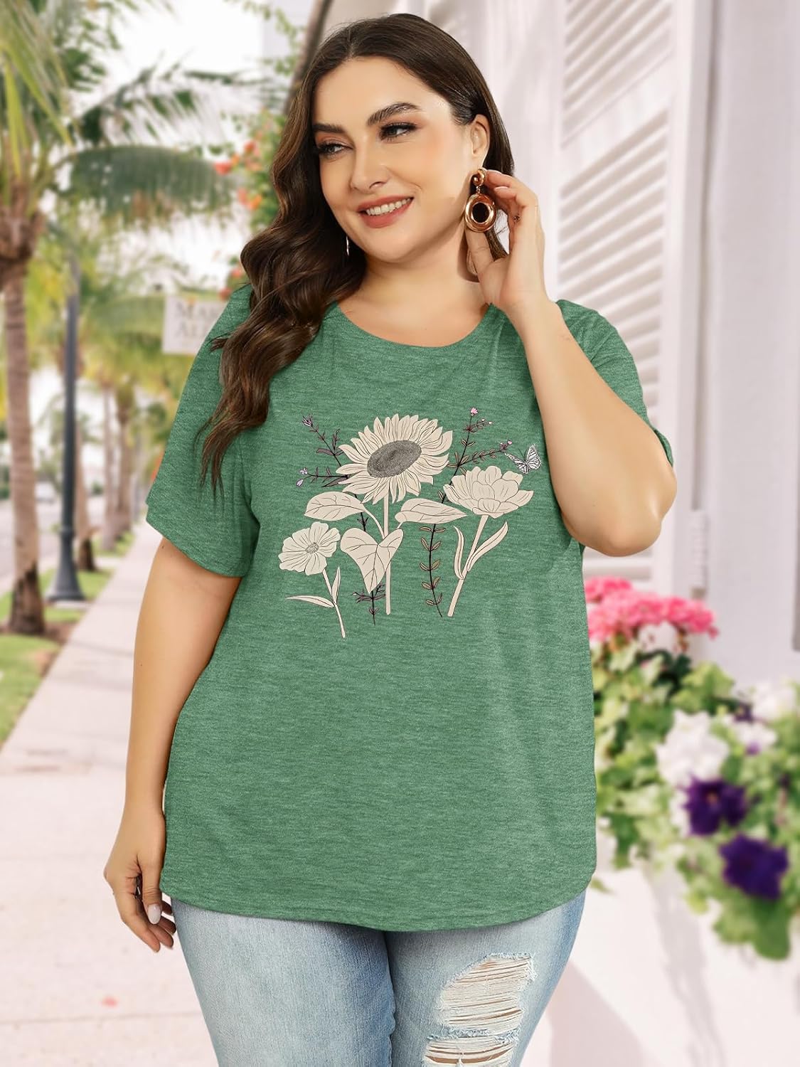 HDLTE Women Plus Size Tops Casual Short Sleeve Graphic Tee Shirts Oversized Tee Tops - Image 4