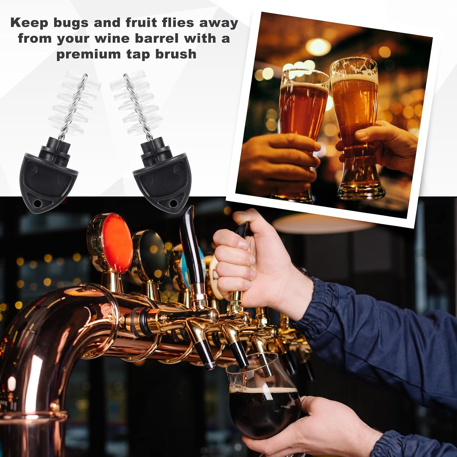 10pcs Beer Tap Plug Brushes, Plastic Beer Tap Cleaner Plugs Beer Tap Cleaning Brushes for Draft Beer Tap Stoppers Beer Faucet Brushes for Home Restaurant Bar (Black)