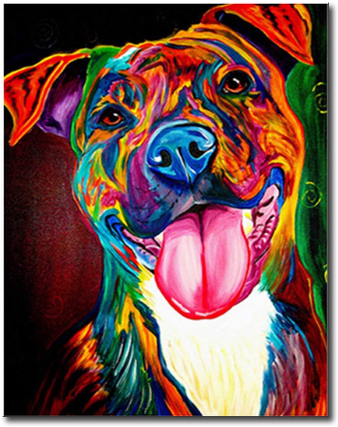 WANGMAOMAO Paint by Numbers Kits with Brushes and Acrylic Pigment DIY Canvas Painting for Adults Beginner- 16 x 20 inch Bull Terrier Dog-Frameless