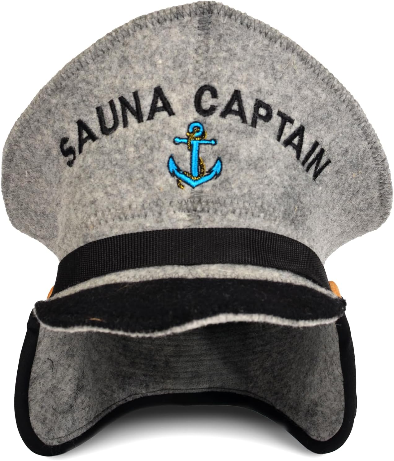Sauna Captain Grey Sauna Hat, 100% Organic Wool Felt Hats for Russian Banya - Protect Your Head from Heat - English Sauna eBook Guide Included - with Embroidery