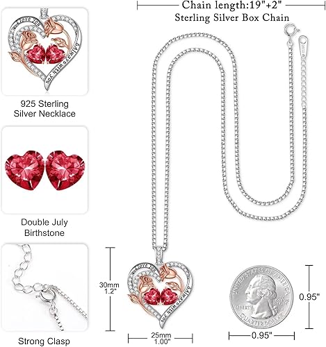 Miniatura 3 de Iefil Collares de corazón de rosa para mujer, plata de ley 925, collar de piedra natal de corazón rosa, regalos de cumpleaños para mujeres