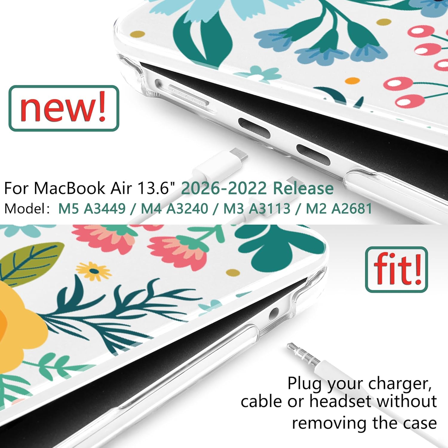 TWOLSKOO for MacBook Air 13 inch Case M5 2026 M4 2025 M3 M2 2024-2022 A3449 A3240 A3113 A2681, Plastic Hard Shell & Keyboard Cover & Screen Film for MacBook Air 13.6 inch Case, Abstract Flower