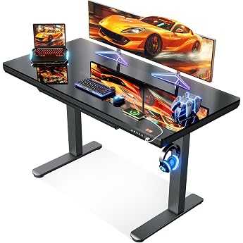 OffiGo Electric Glass Desk with Drawer 120 x 60 cm Black