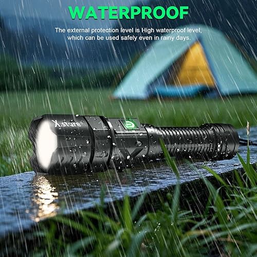 Miniatura 7 de XHP70 Picatinny - Linterna táctica LED, linterna eléctrica para montaje en riel, 5 modos, impermeable, con función de zoom, interruptor de presión