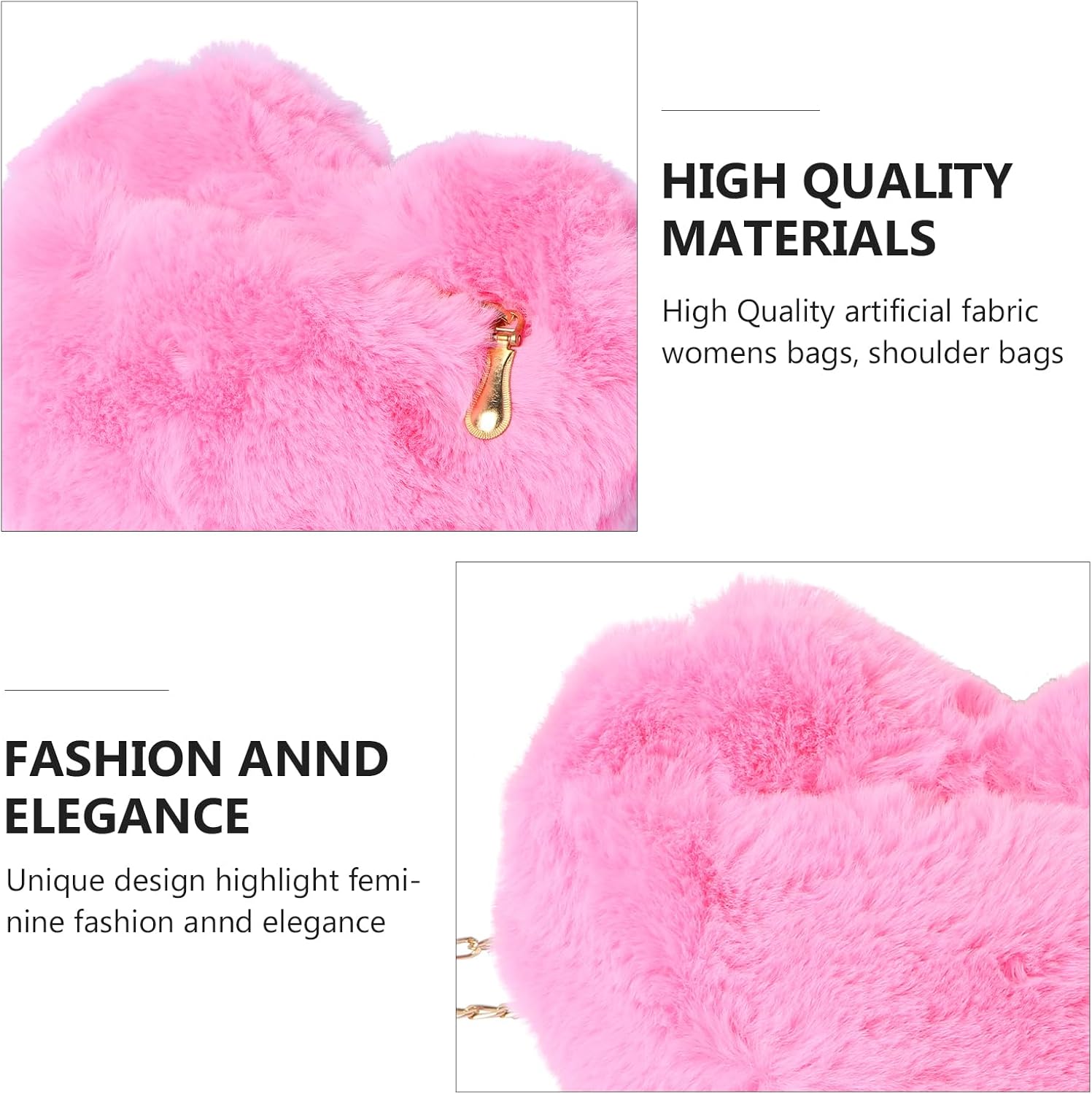 Heart Shaped Purse Soft Fluffy Faux Fur Crossbody Bag Handbag Shoulder Bag with Chain for Women Girls Valentines Day - Image 6