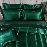 Vista 5 de Juego de edredón de satén con juego de sábanas, ropa de cama en una bolsa, ropa de cama sedosa de lujo con 1 edredón, 1 sábana encimera, 1 sábana