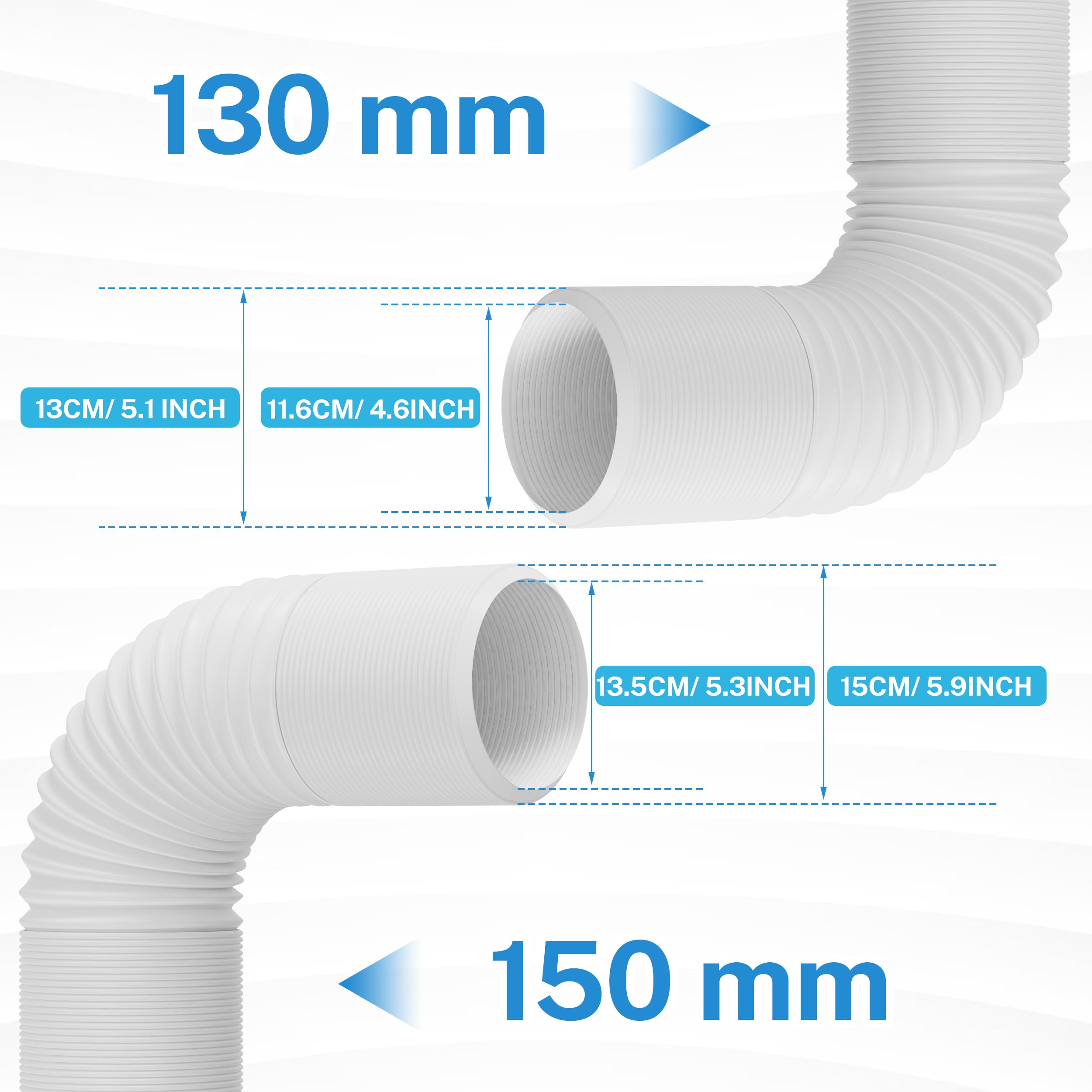 Hon&Guan Przenośny wąż klimatyzacyjny 150 mm do 2 m długości, wąż powietrza wylotowego, przeciwnie do ruchu wskazówek zegara, materiał PP, elastyczny, odporny na wysokie temperatury, kompatybilny