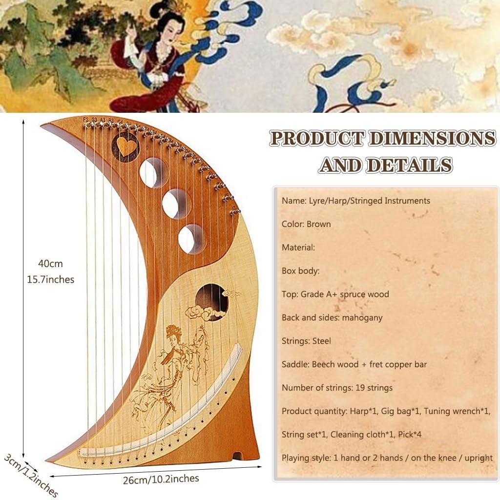 Lyre Harp Instrument 19 String Classical Chang'e Flying To The
