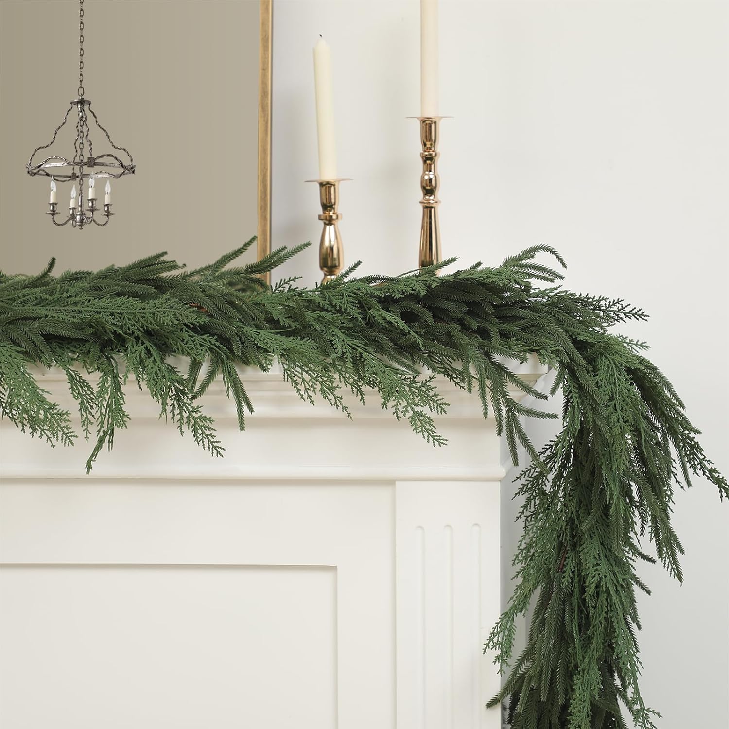 Jutom 1 PCS 6 ft Realistic Christmas Garland - Artificial Mix Norfolk Cypress Pine Needles Faux Green Garland Decorations for Table Mantel Winter Holiday, Indoor & Outdoor Decor - Image 8