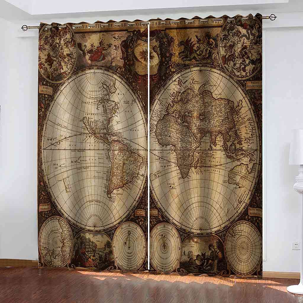 Rideaux à oeillets carte du monde pour décorer le salon et la cuisine