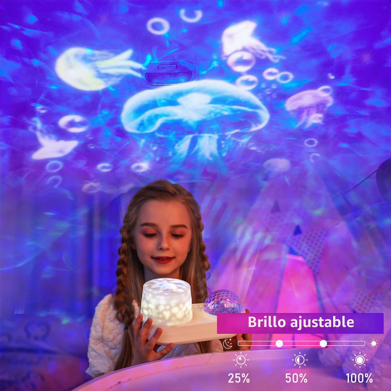 Proyector de luz nocturna oceánica, proyector de galaxia para niños, proyector de estrellas de nebulosa con cable USB, rotación de 360 grados, lámpara de luz nocturna para niños para