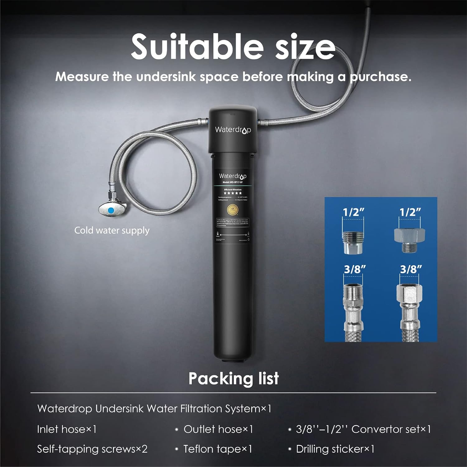 Free Shipping Over $50 Waterdrop 17UA-UF 0.01 μm Ultra Filtration Under Sink Water Filter for Baçtёria Reduction, 19K Gallons Chlorine Reduction Capacity, Direct Connect to Kitchen Faucet, NSF/ANSI 42 Certified, USA Tech