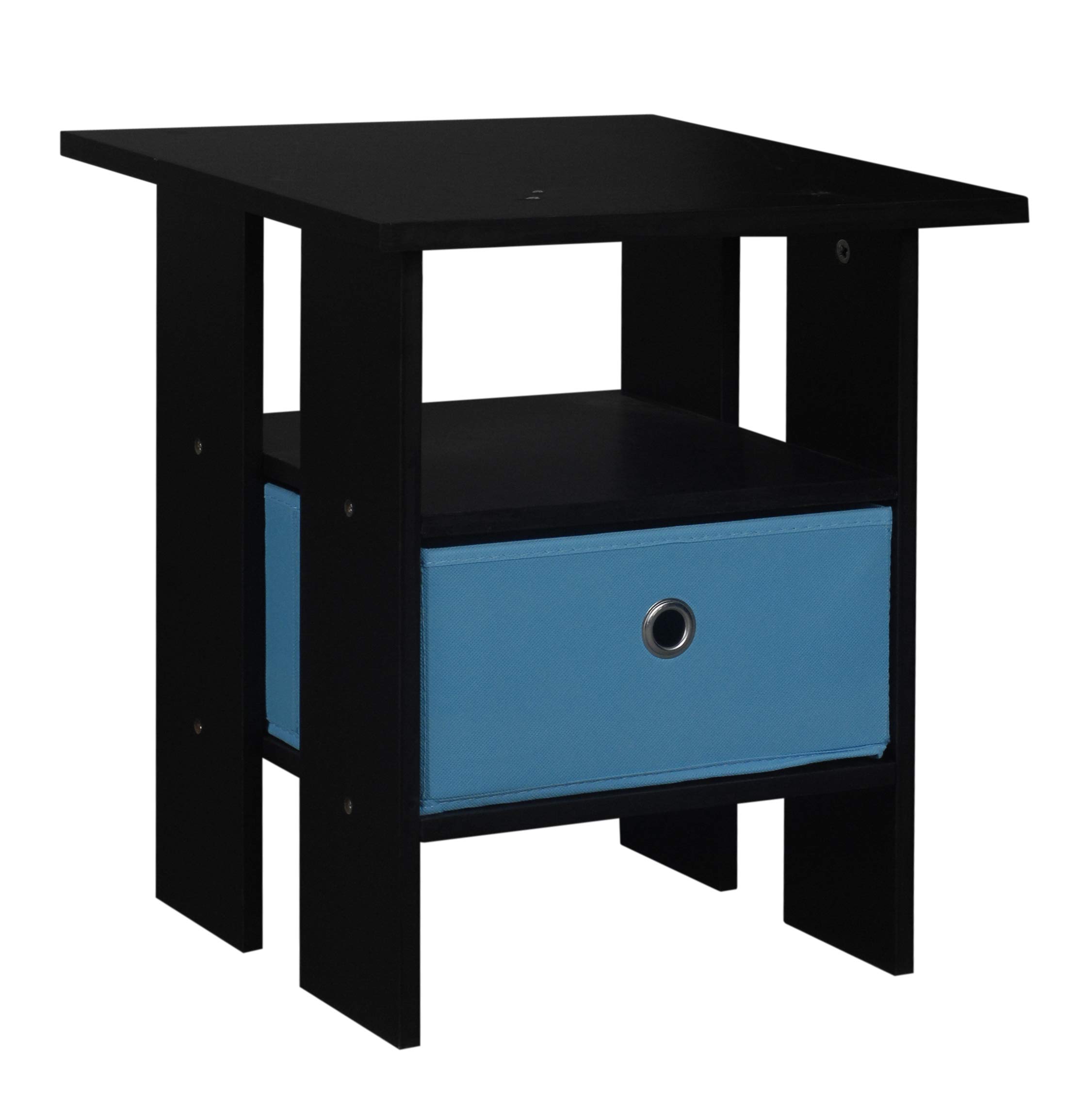 URBNLIVING 3 Tier Black Wooden Modern Side End Table With Colourful Drawer (Light Blue)