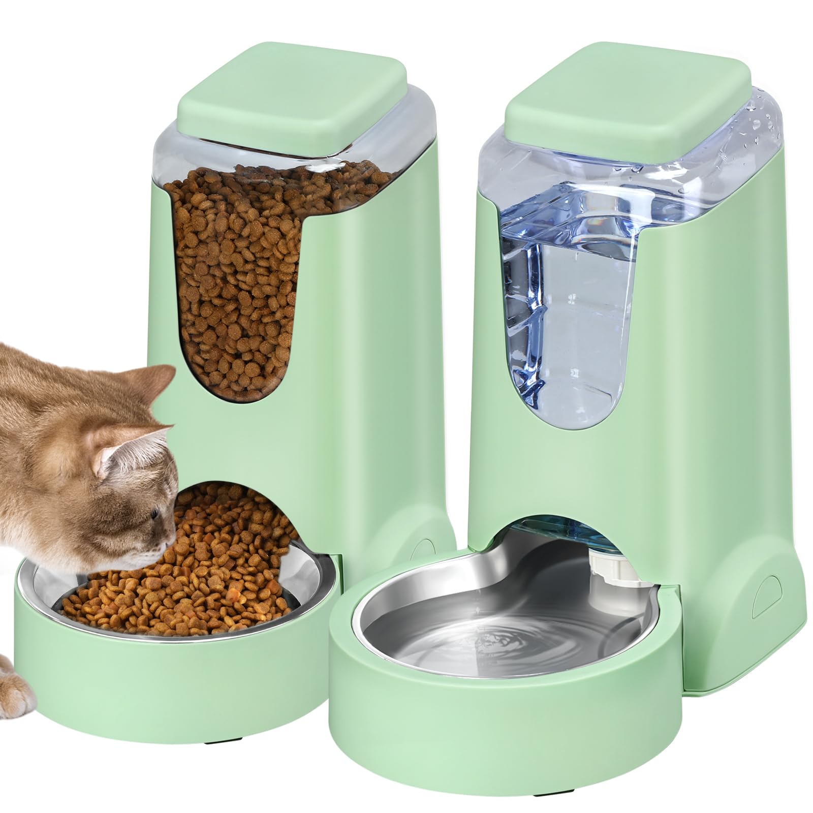 Automatischer Katzenfutter- & Wasserspender – Schwerkraft-Set (2x 3,5l) Aus Edelstahl & Kunststoff | Für Kleine/mittlere Katzen & Hunde