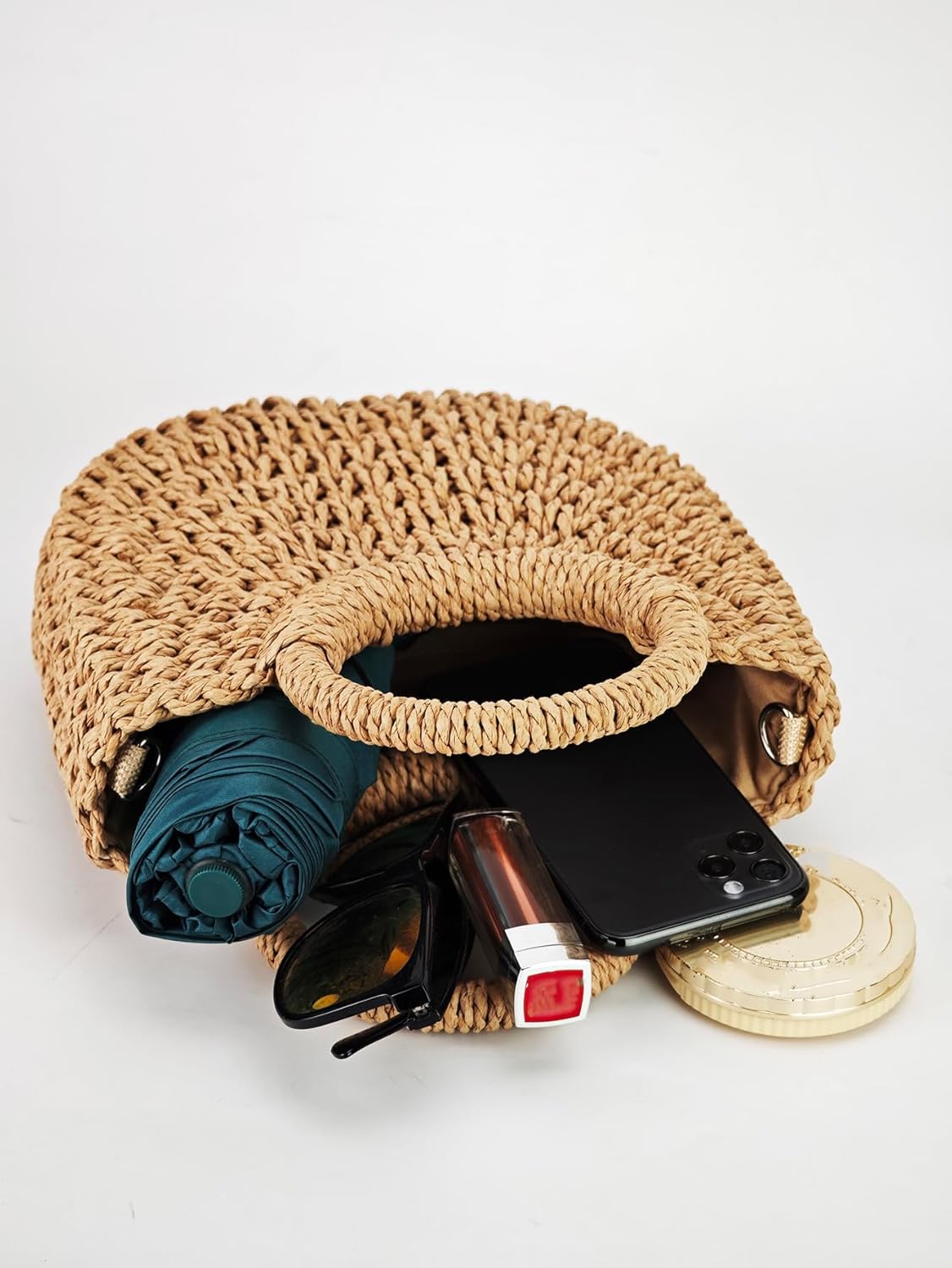 Women's Straw Beach Bag Woven Crossbody Shoulder Bags Summer Handle Satchel Handbag Purse with Chain - Image 5