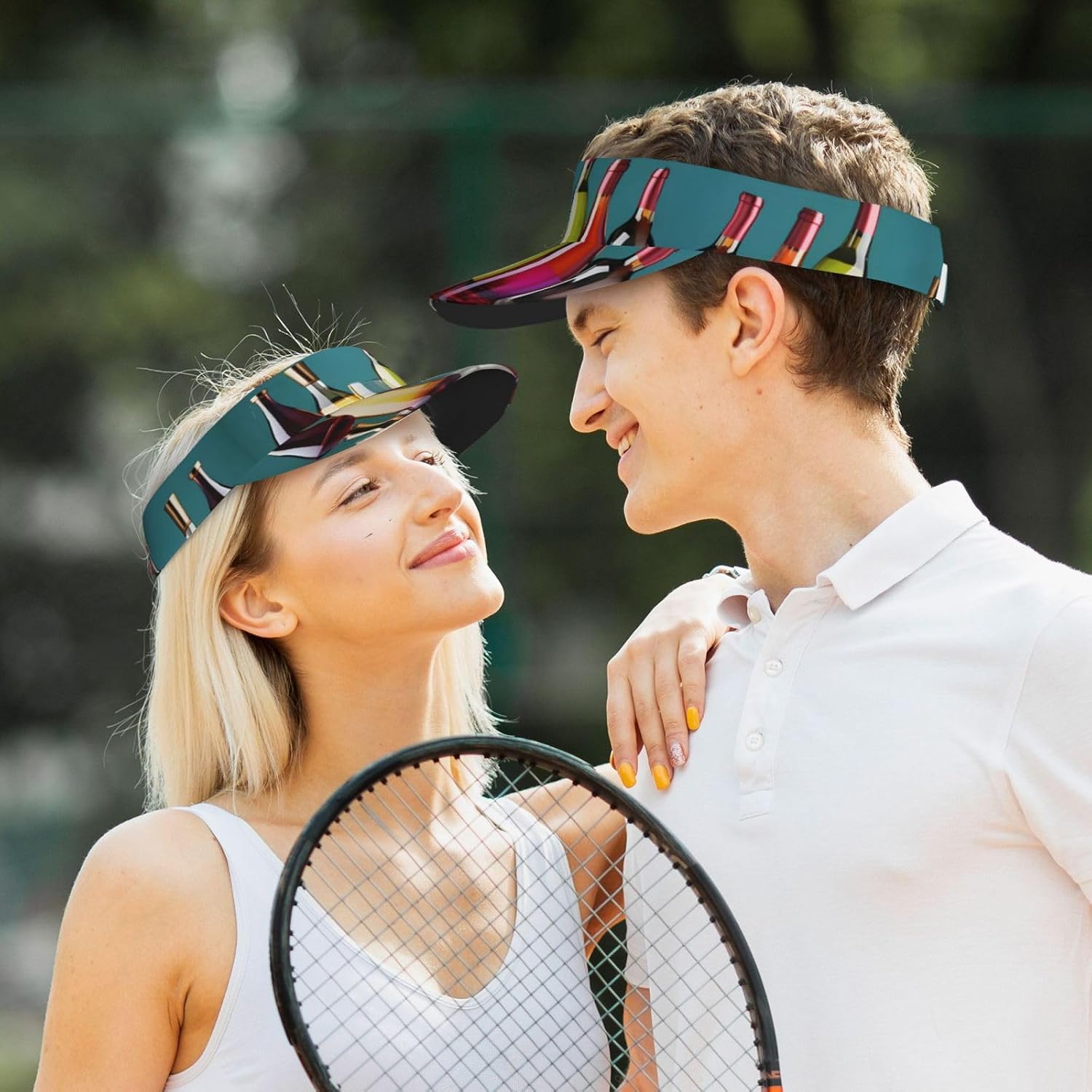 Cocktail Glasses and Wine Bottless Print Sports Sun Visor Hats,Adjustable Sun Caps for Men Women Adults Lightweight