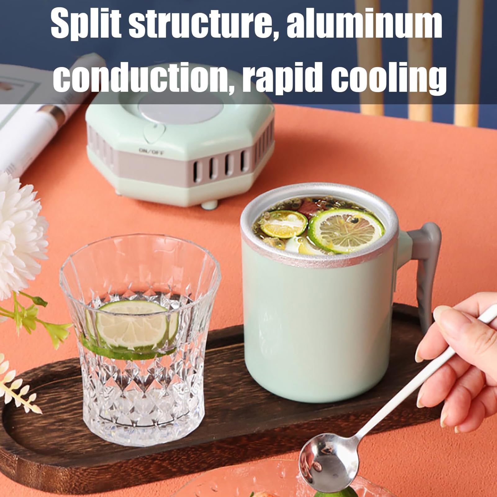 Bicchiere Rinfrescante per Bevande, Bicchiere di Raffreddamento Elettrico con Doppio Uso Caldo e Freddo, Capacità 420 ml, Mini Frigorifero Portatile a Conduzione in Alluminio per Casa, Feste Pink