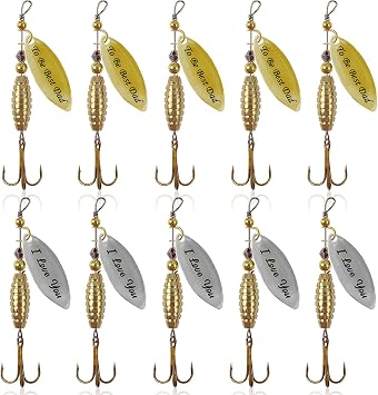 SANTUO 10pcs Fishing Lures Trout Spinners Kit with Hook Artificial Bait for Effective Trout And Bass Spinners Baits Tackle for Freshwater Saltwater Fishing Gold Tone 6# Hooks Gift for Father