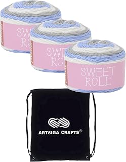 Premier Yarns Sweet Roll Cloud Pop 1047-39 (3-Skein) Same Dyelot Worsted Medium #4 Soft Knitting Yarn 100% Acrylic Bundle with 1 Artsiga Craft Bag