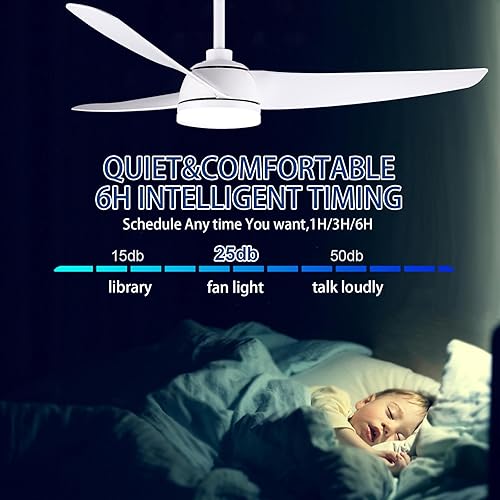 Miniatura 8 de 52 Inch Smart Ceiling Fans with Lights Remote Control, Quiet DC Motor 3 Blade Modern White Gold Ceiling Fan for Bedroom Living Room Patio