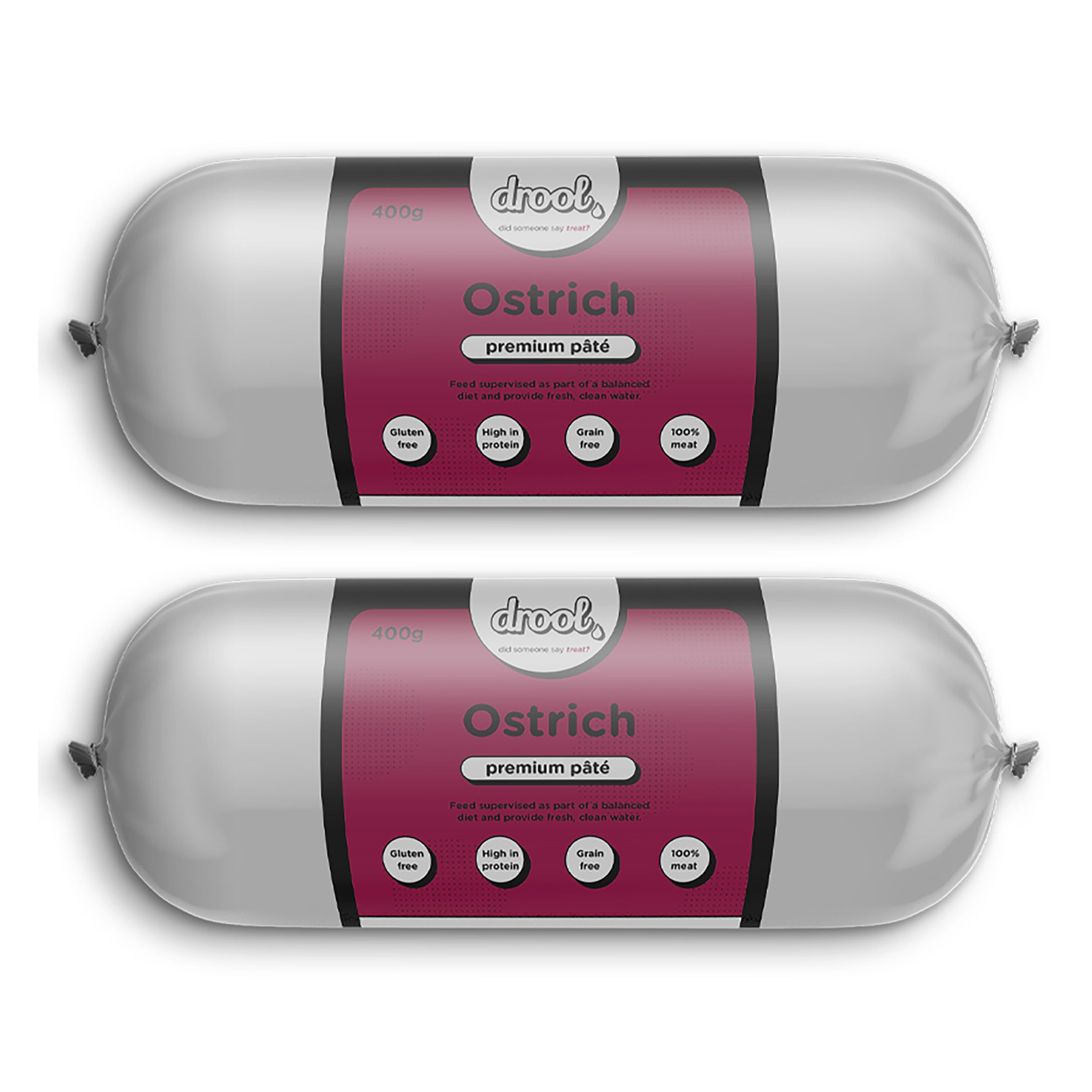 Drool Pet Products | Premium 2 x Ostrich Dog Pate Tube Roll | Grain-Free High Protein Dog Food | Twin Pack 2 x 400g โ image 1