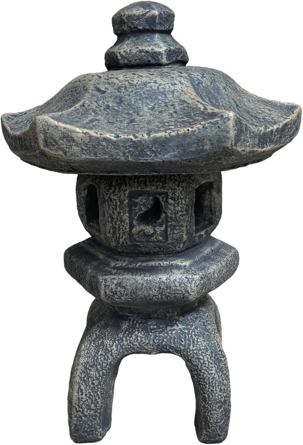 Japanese Lantern – 2-Piece Concrete Pagoda Statue with Open Windows, 17”H Heavy Stone Garden Lantern, Weatherproof Outdoor Decor, Autumn Brown Stain Color