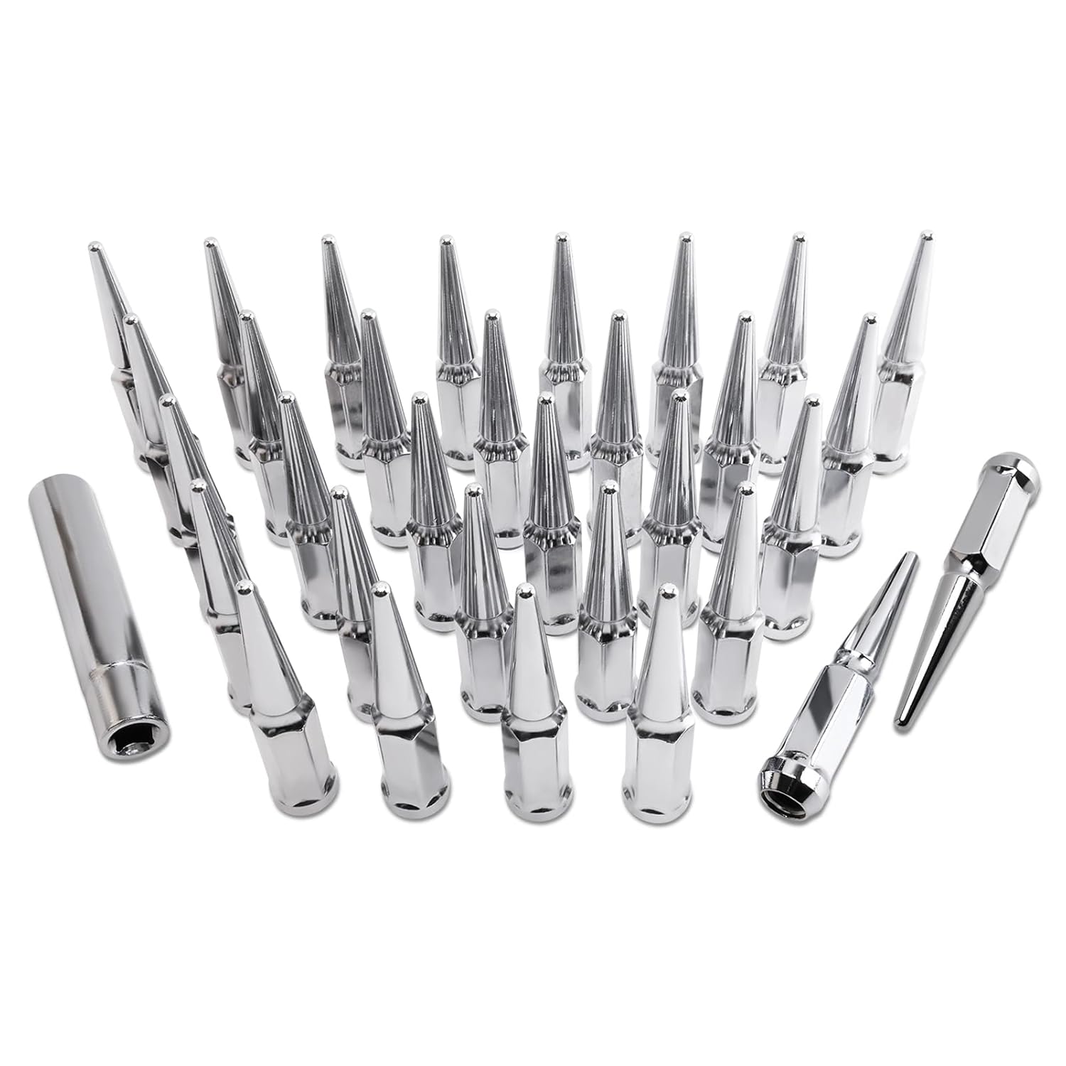 M14x2.0 Wheel Spike Lug Nuts & Cone/Conical Bulge Seat kit，Compatible with F350 2005-2007 & Excursion 2000-2005 & F150 Heritage 2004 & Mark LT 2006-2010 More Replace Set of 32+1