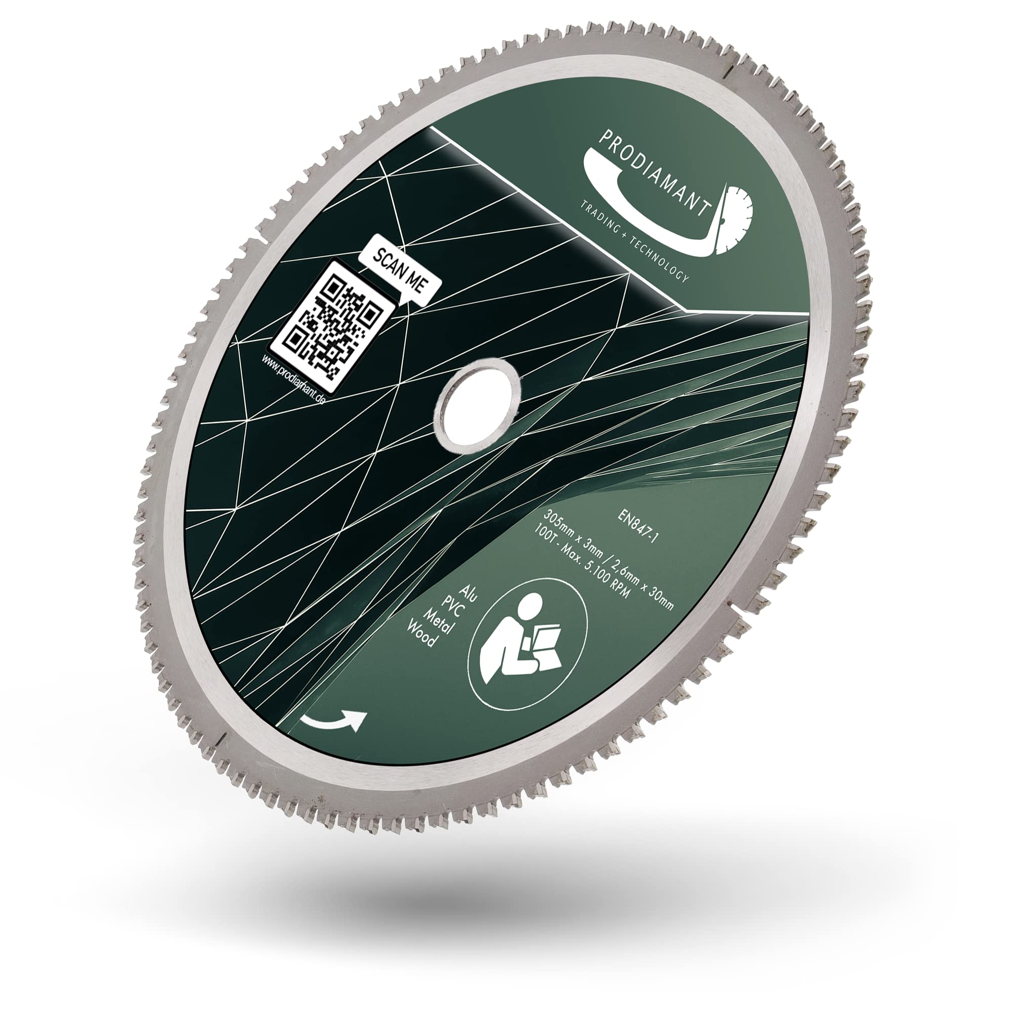 PRODIAMANT - Lama per sega in metallo duro, per legno, alluminio, plastica e laminato, con denti HM TCT, per sega da banco, sega troncatrice e sega circolare, 305 x 30 mm