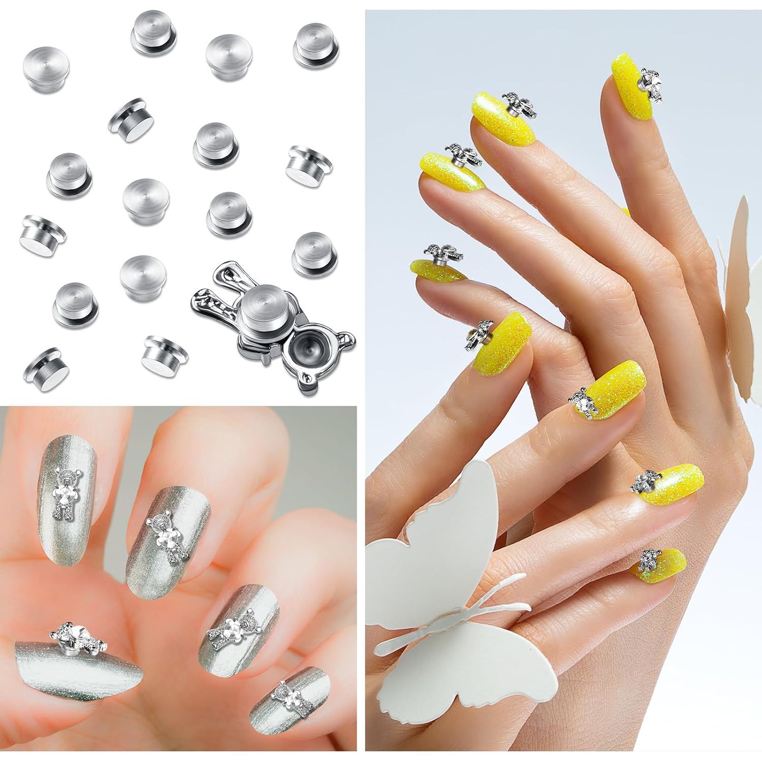 Leelosp 60 Pieces Spinning Nail Charms Bulk Nail Art Rotating Charm Bearing Tool Rings Jewelry Rotating Tools 3D for Women Girls Crafting Jewelry Accessories(silver, 0.16 x 0.2 x 0.1 Inches)