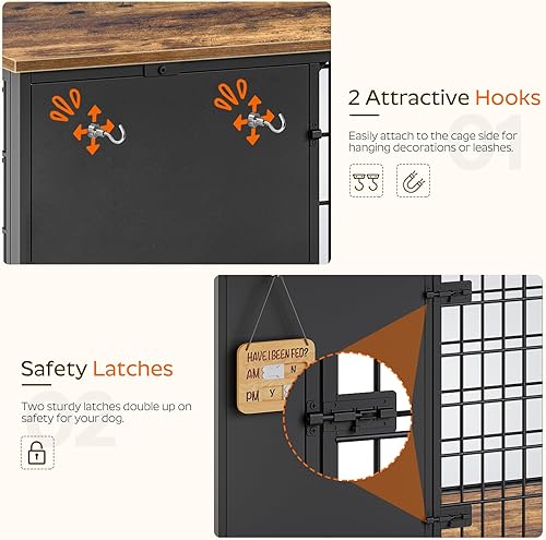 Miniatura 6 de Mueble plegable para perros, jaula para perros de 47.2 pulgadas con marco de bricolaje, perrera resistente para interiores con ganchos, mesa