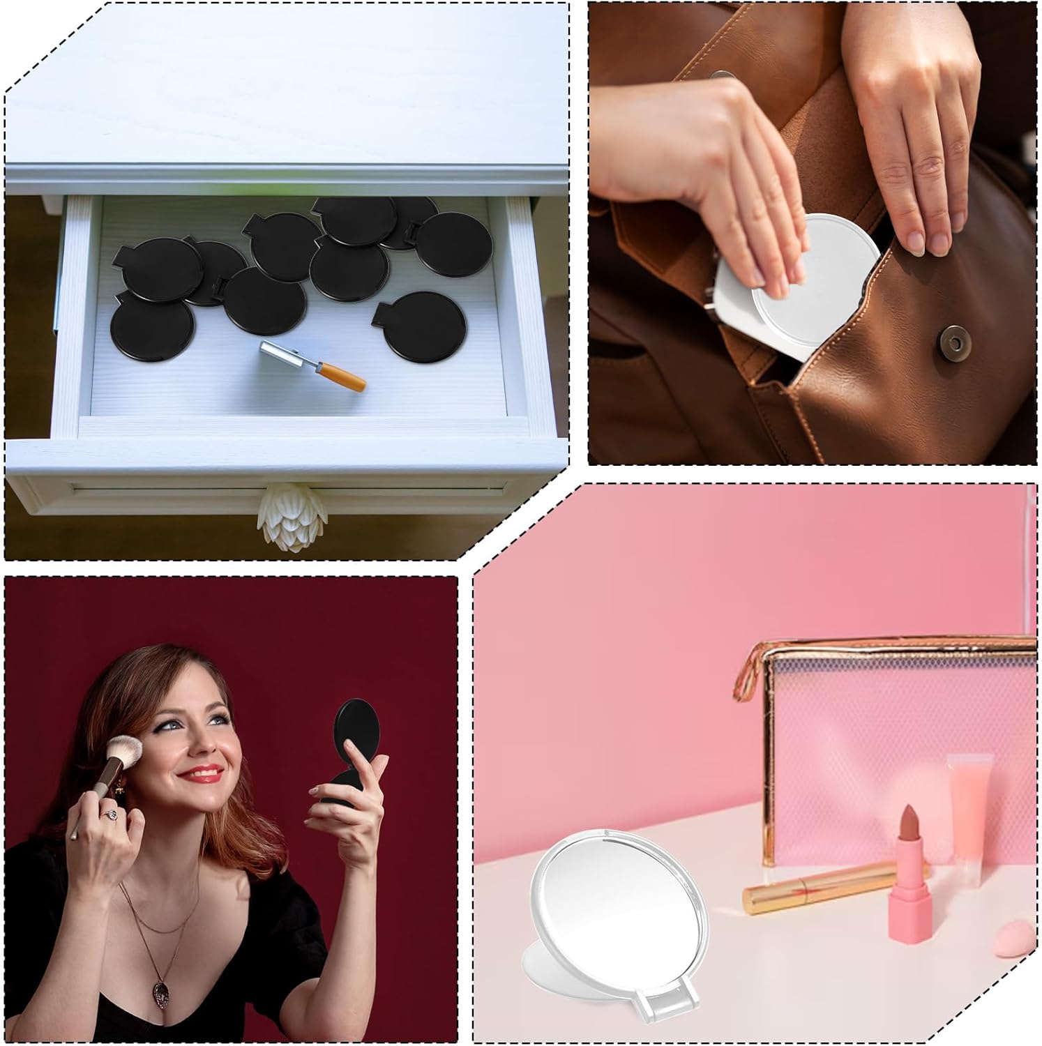 100 Pcs Round Compact Mirrors for Purse Mini Folding Mirrors Portable Pocket Mirror Travel Makeup Small Mirror for Women Daily Use (Black and White)