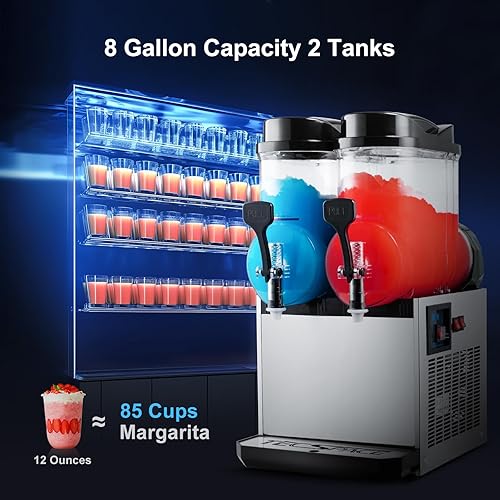 Miniatura 5 de TECSPACE Slushy Machine 2 tanques 8 galones, máquina comercial granizado 1060 W, 30L Slushy Maker para margarita, cóctel, vino, daiquiri