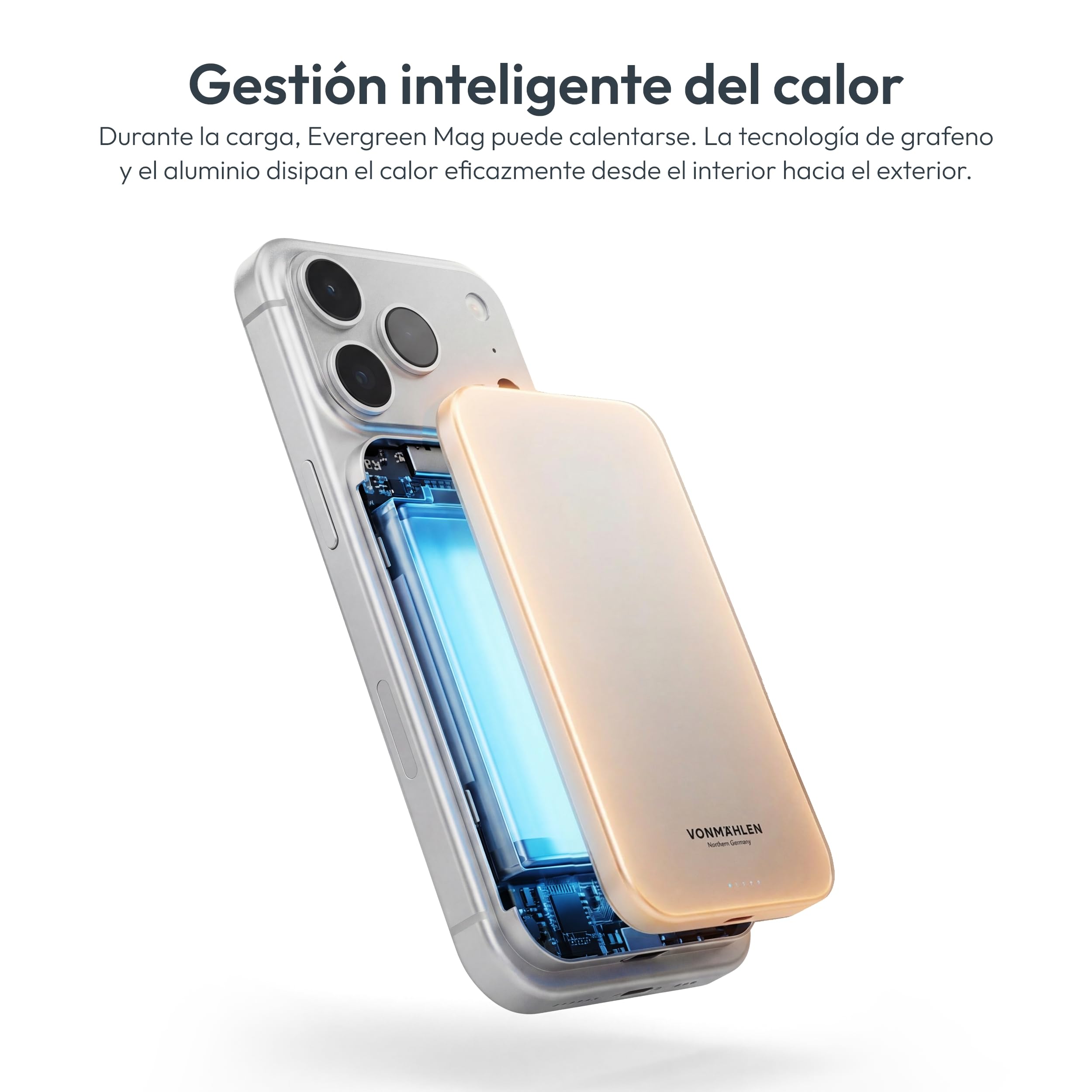 VONMÄHLEN Evergreen Mag - Batería externa inalámbrica compatible con MagSafe - Cargador portátil con 3000 mAh y 7,5 W de carga inalámbrica, batería externa magnética, 3 años de garantía, solo 5,8 mm