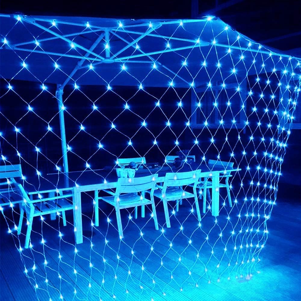 YOU GLOW GIRL Solar Outdoor Net Light,1.5m x 1.5m 100 LEDs Mesh Fairy Lights with 8 Modes,Auto On/Off Net Lights for Bushes Shrubs Lawn Decoration (Blue)