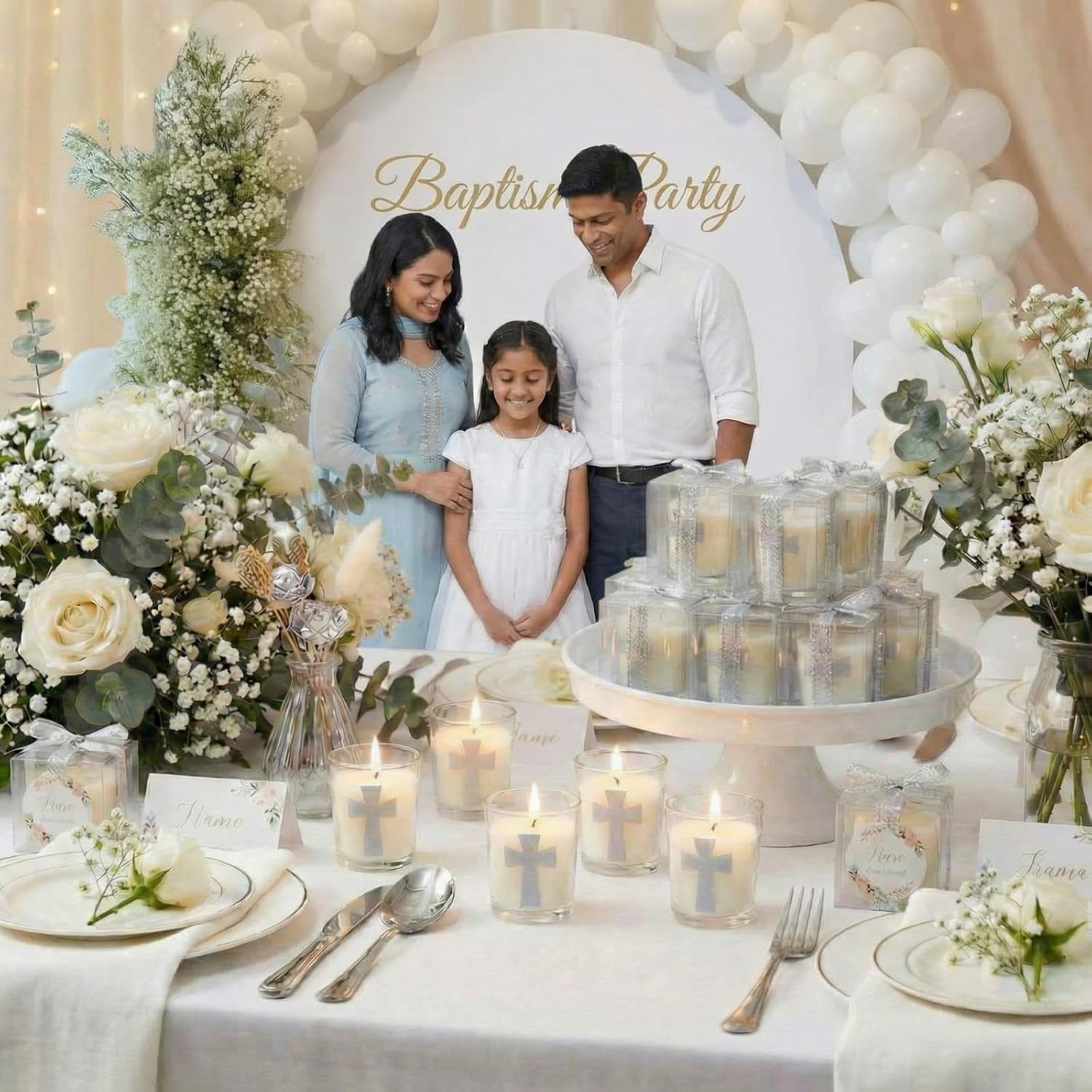 Hushee 24 Sets Baptism Favors Cross Candle First Communion Cross Candles Silver Baptism Candle Set with Box for Wedding Baby Shower Favors Religious Holy Communion Birthday Christening Gifts
