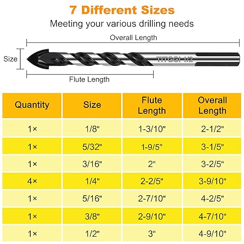 Miniatura 30 de Juego de brocas de mampostería y brocas de carburo, juego de brocas profesionales de extensión (11 unidades) para vidrio, ladrillo, plástico
