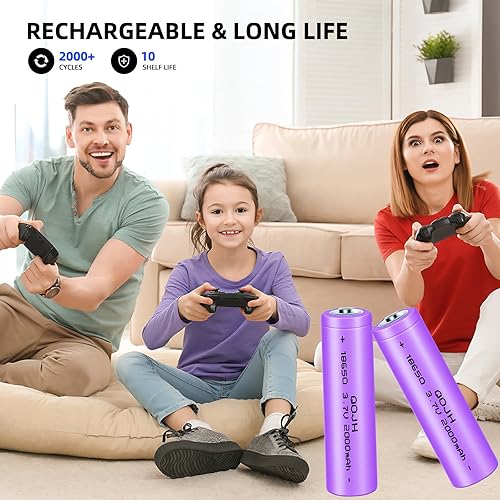 Miniatura 3 de Paquete de 2 baterías recargables 18650 de litio de 3.7 V, 2000 mAh, alta capacidad para linternas LED, faros, cámara (botón superior)