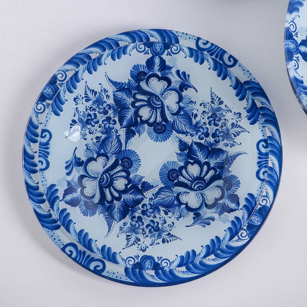 Gschel - Vajilla de 19 piezas de vidrio opal | Vajilla con diseño floral blanco y azul para 6 personas | Resistente a los golpes y microondas