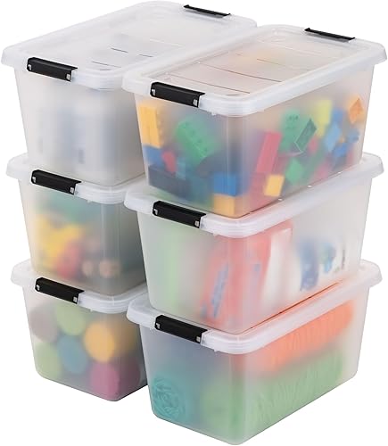 Miniatura 11 de IRIS USA Paquete de 6 contenedores de almacenamiento con tapas, 5,7 litros - Cristal transparente, cajas de zapatos contenedores apilables