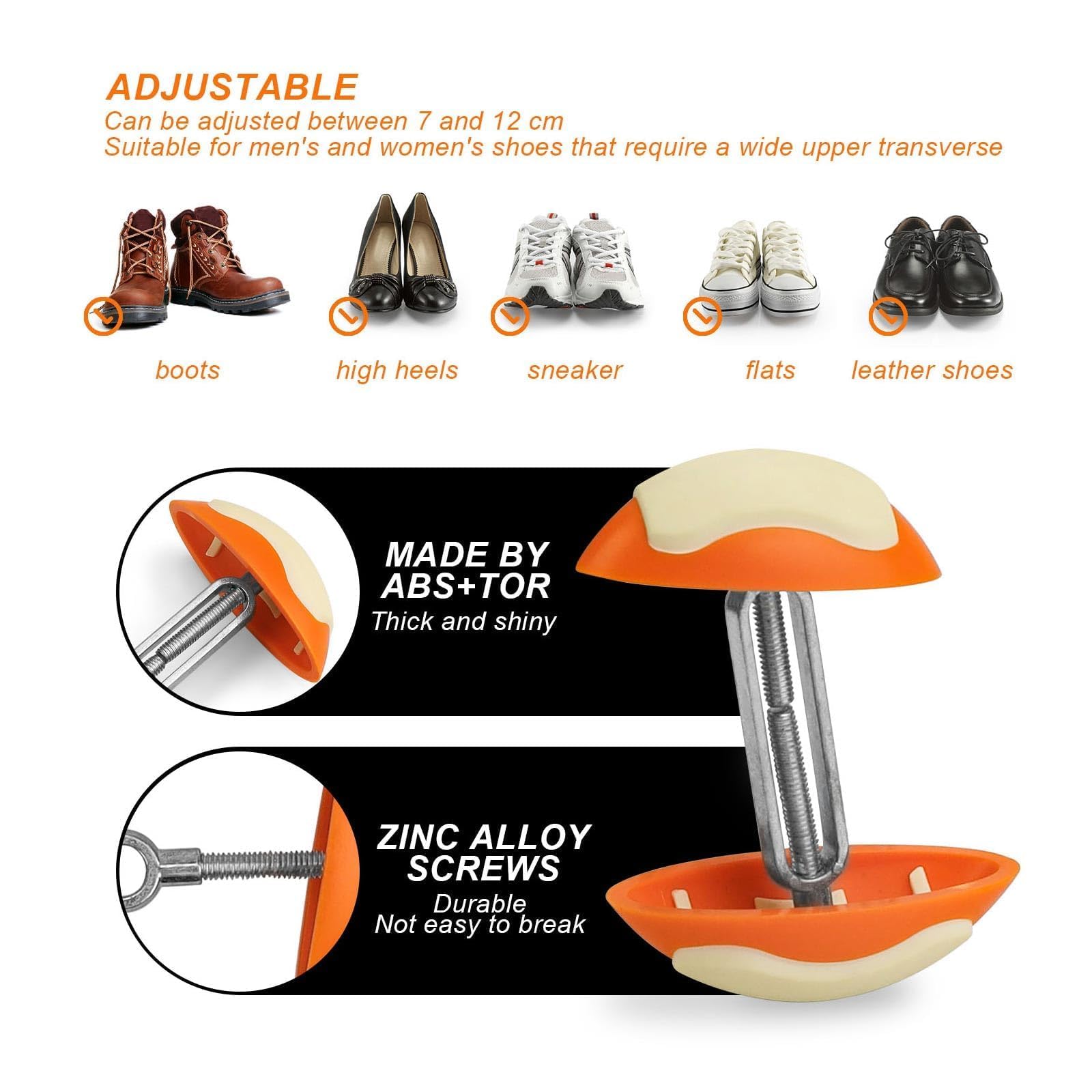 0XBIT Mini Ensanchador de Zapatos, 7-12cm Horma para Ensanchar Zapatos, Hormas para Zapatos Ajustable, TPR Dilatador de Calzado Antideslizante, para Zapatos de Cuero, Botas, Tacones Altos