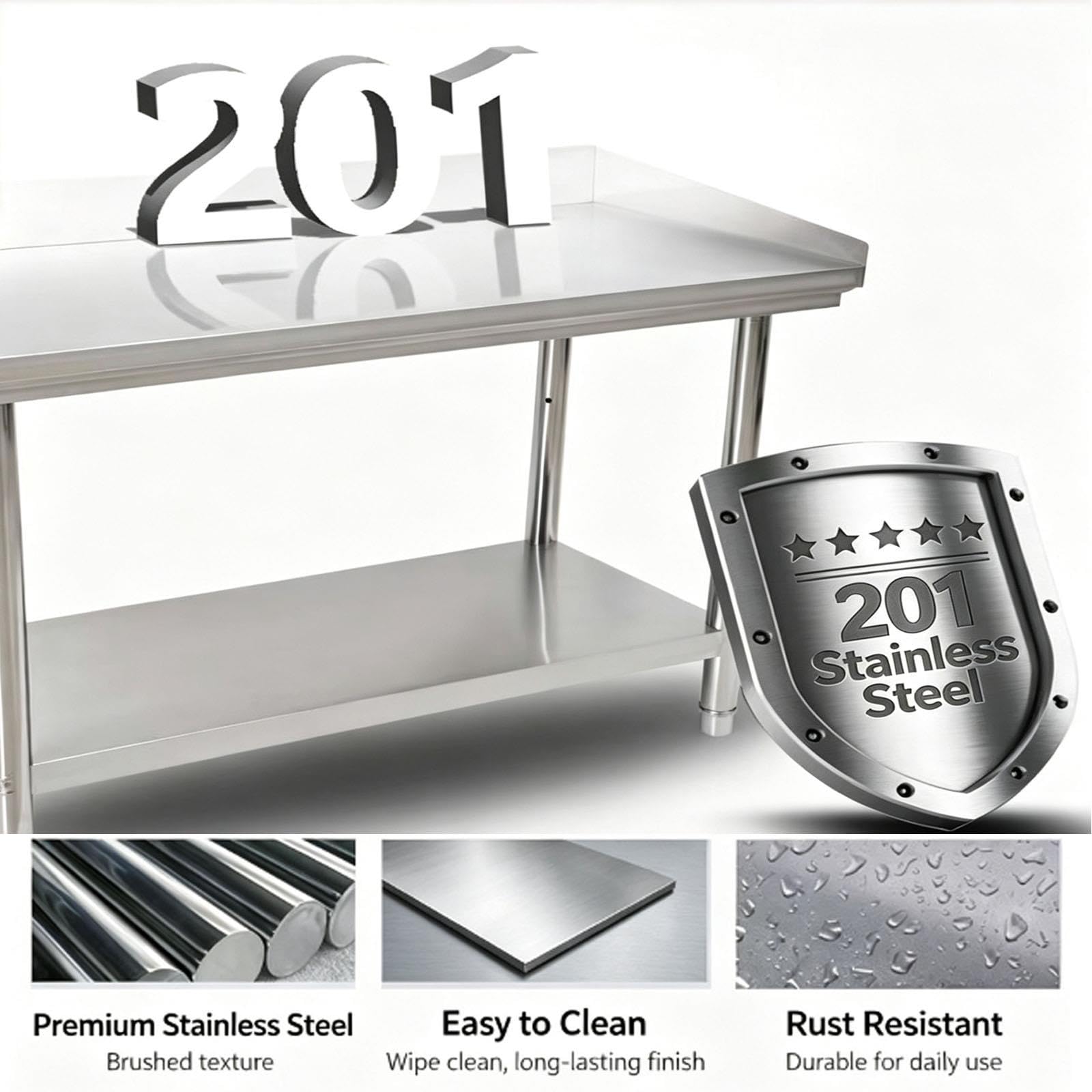 Metalltisch mit 2 Etagen, Edelstahl Arbeitstisch 201, Arbeitstisch