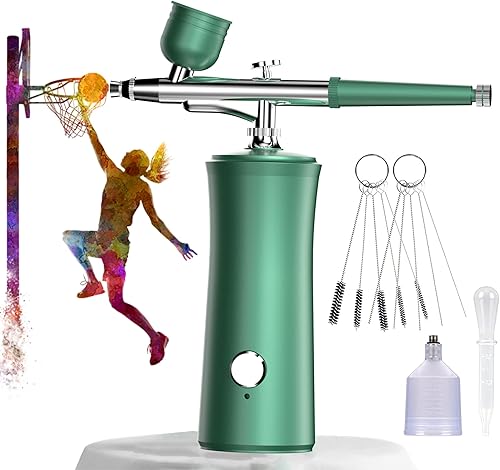 Kit de aerógrafo con compresor kit de aerógrafo recargable de mano portátil verde 3 presión de aire de hasta 32 PSI con punta de 0012in para pintura