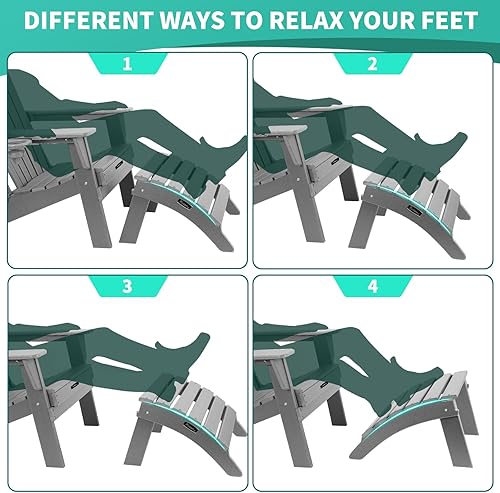 Miniatura 6 de FUNBERRY Otomana Adirondack plegable, HDPE para todo tipo de clima, reposapiés de patio de fácil almacenamiento, otomanas y reposapiés para