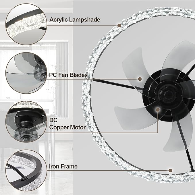 Ventilador de Techo 24 Pulgadas con Luz LED, Control Remoto miniatura 4