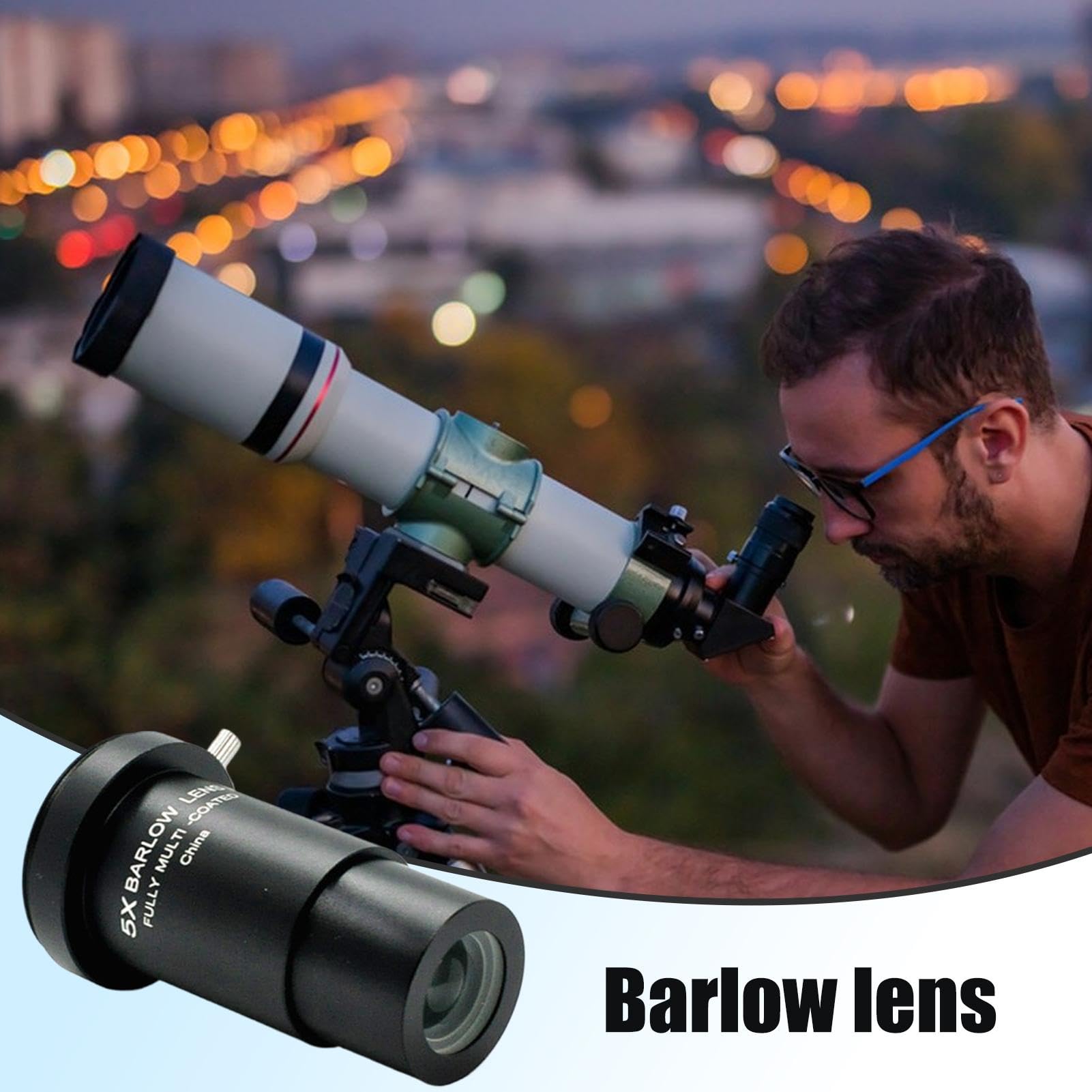 Lente Barlow 5X, 1.25 Ocular del telescopio,5X telescopio Ocular Achromatic Barlow Lens | Filtro de Luna de Metal con Interfaz de conexión de subproceso M42 para fotografía