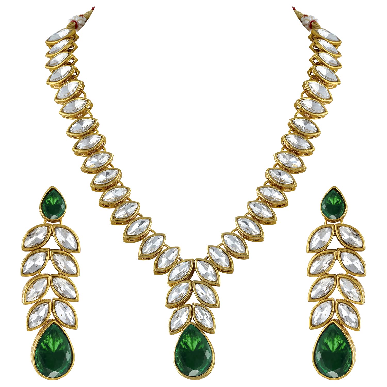 Peora Gold Plated Traditional Crystal Studded Long Necklace & Earrings Set Jewellery for Girl & Women (Blue) (B09ZF1N9PW) Amazon Price History, Amazon Price Tracker