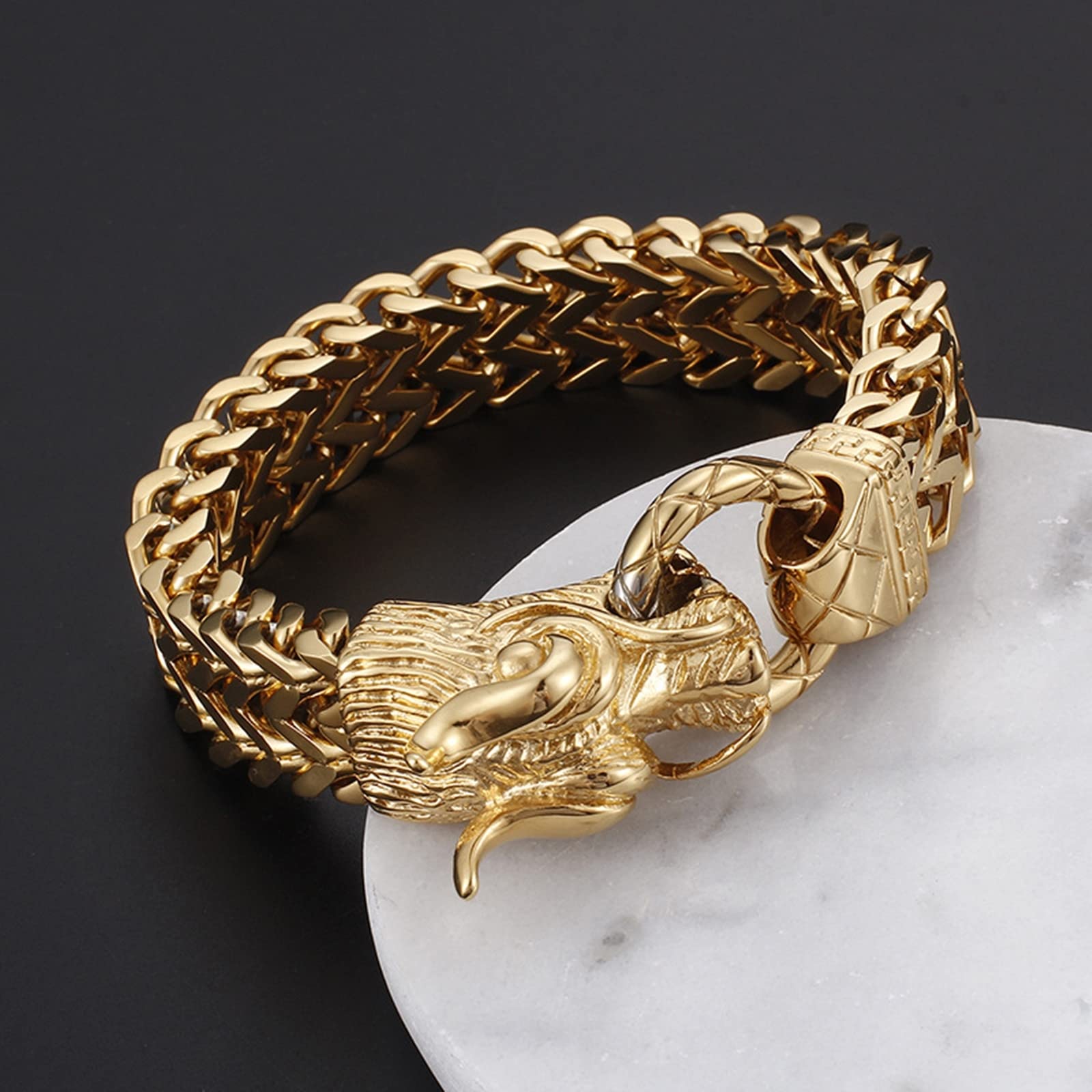 Herren Armband Dünn, Drachenkopf Schmuck Männer Gold Geburtstagsgeschenk 250x20mm