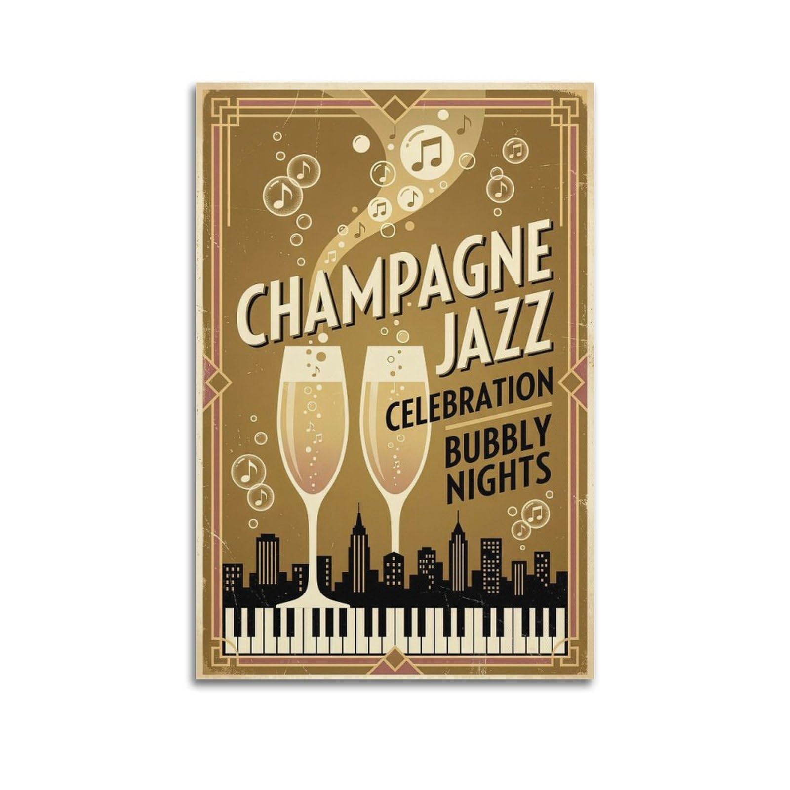 OKNGB Vintage Celebration Bubbly Nights Jazz Poster Decorative Painting Canvas Art Picture 20x30inch(50x75cm)