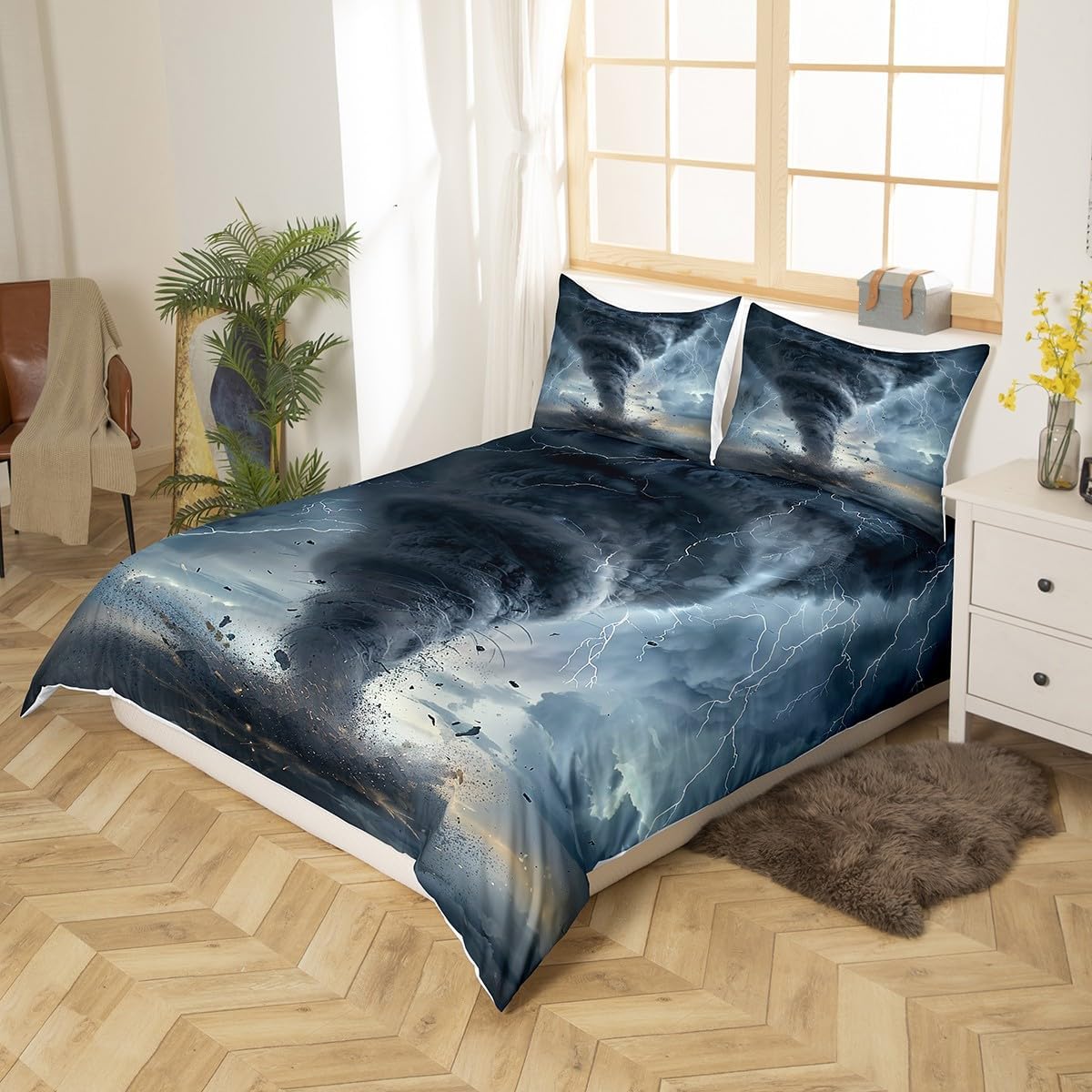 3D Tornado Bedding Set Queen,Lightning Comforter Cover for Boys Girls,Kids Natural Disaster Duvet Cover Set Tornado Pattern Bedspread Cover Fashion Teens Bedroom Decor Bed Collection(No Comforter)