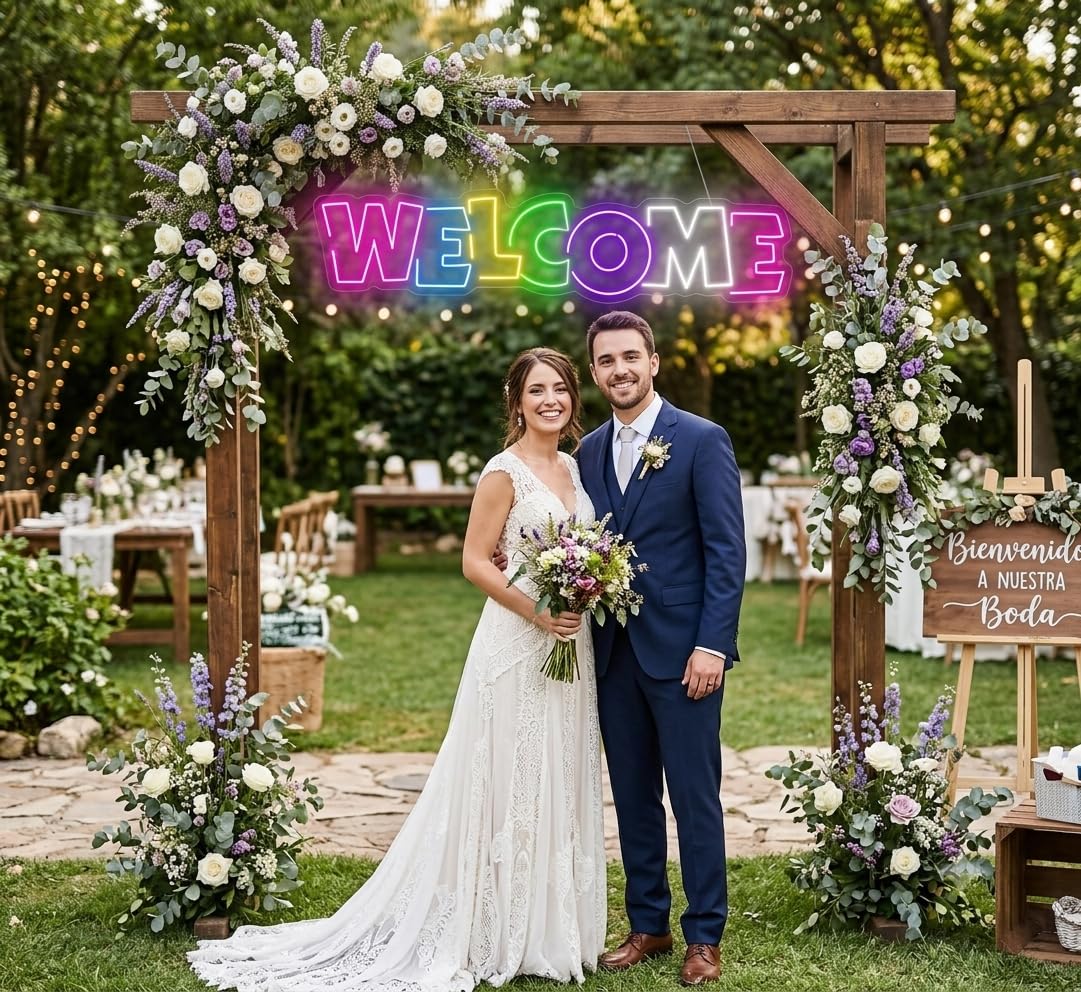 Letrero de Neón LED WELCOME Cartel Luminoso DecorativoAPROXIMADAMENTE 90CM CM ALIMENTADOR 12 V